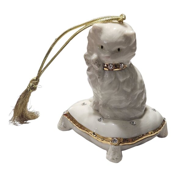Lenox Handcrafted Porcelain Cat Ornament On Pillow With Gold Accents & Rhineston - Picture 2 of 7